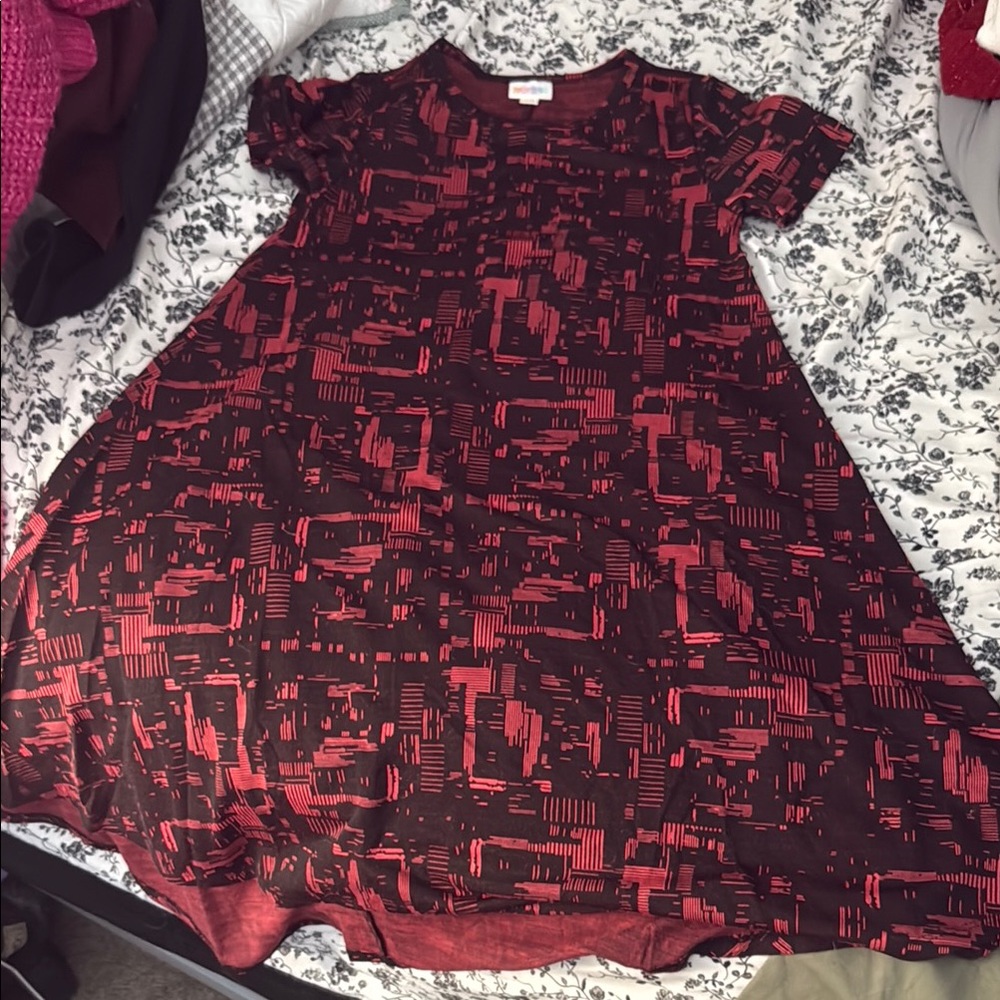 LuLaRoe Red and Black A-Line Casual Dress